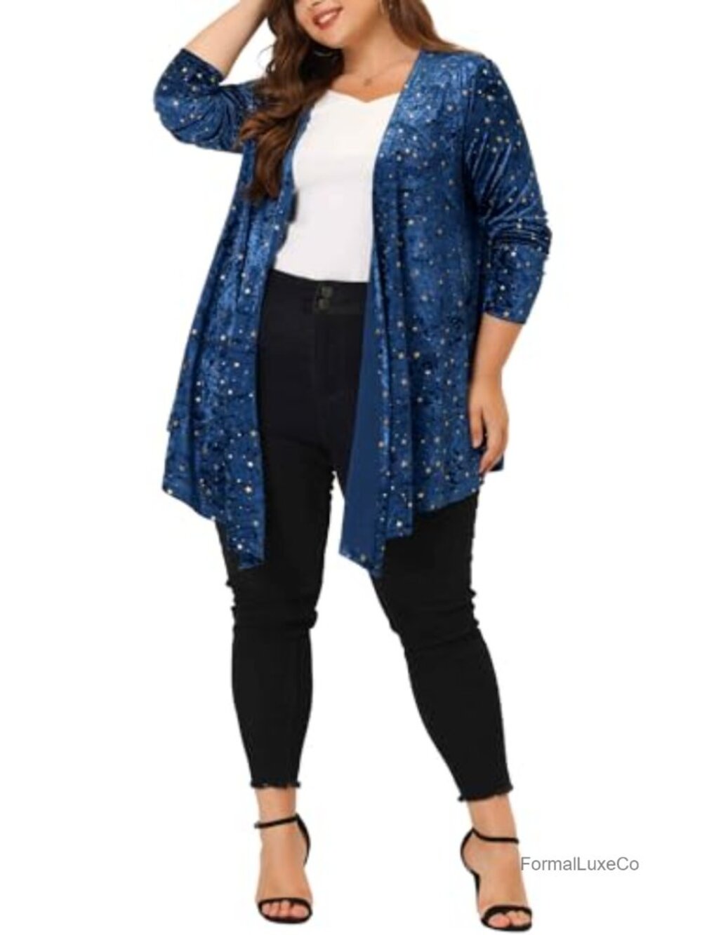 Plus Size Open Front Draped Shiny Velvet Cardigan Party Elegant Shrug